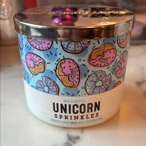 Bath & Body Works Unicorn Sprinkles Candle with Donut Design